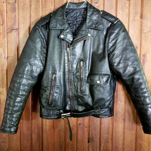 50s Vintage Moto Biker Leather Jacket Medium Black - Picture 2 of 11